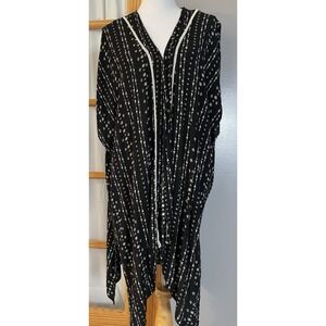 Anthropologie Hem & Thread Kaftan Cardigan OS Open Front Black Floral Slit Boho